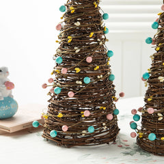 Glitzhome Set of 2 Easter Table Tree with Rattan and Berries