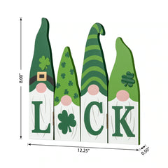 Glitzhome 12.5"L St. Patrick's Wooden Luck Shamrock Gnome Table Decor