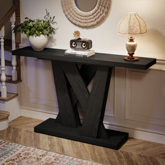 55'' Farmhouse Console Table, Wood Entryway Table with Geometric Base