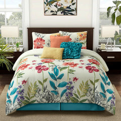 Nanshing Cassia Floral Bouquet 7 Piece Comforter Set