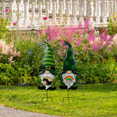 Pot of Gold and Rainbow St Patrick's Day Gnomes Outdoor Garden Stakes - 27.5" - Set of 2