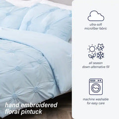 Home Essential Stylish Extra Plush Ultra Soft 3D Hand Embroidered Floral Pintuck Bedding Comforter Set