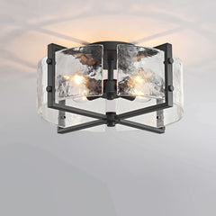Laia 4-Light Metal Frame Textured Glass Panels Flush Mount