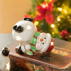 Glitzhome Set of 3 Lighted Ceramic Snowman Figurine Table Decor