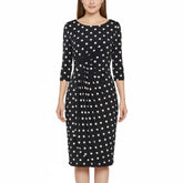 Connected Apparel Polka Dot Faux Wrap Midi Dress