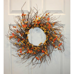 21" Fall Wreath with Artificial Bittersweet On Wild Natural Twigs - 21
