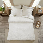 Madison Park Bahari White Tufted Cotton Chenille Palm Duvet Cover Set