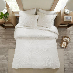 Madison Park Bahari White Tufted Cotton Chenille Palm Duvet Cover Set