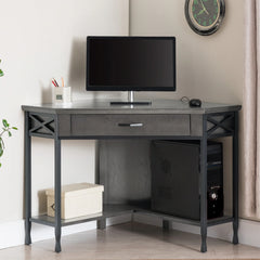 Grey Corner 1 Drawer Metal Computer/Writing Desk