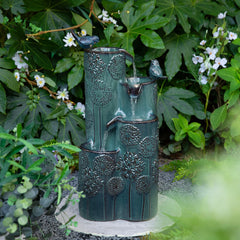 Glitzhome 26"H/ 31"H 4-Tier LED Vase-Shaped Ceramic Outdoor Floor Fountain with Birds/ Lotus
