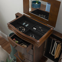 Linon Serena Mirrored Walnut Standing Jewelry Armoire