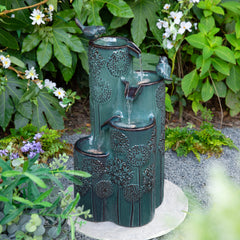Glitzhome 26"H/ 31"H 4-Tier LED Vase-Shaped Ceramic Outdoor Floor Fountain with Birds/ Lotus