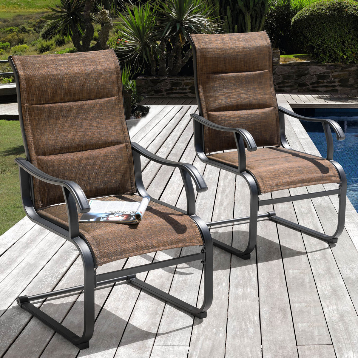 Outdoor Patio Dining Chairs, Breathable Textilene, Iron Frame