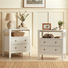 Fluted Nightstand Set of 2 with Charging Station