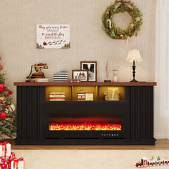 Vintage 70" TV Stand with 42" Electric Fireplace and Double Doors, Perfect for Living Room or Bedroom