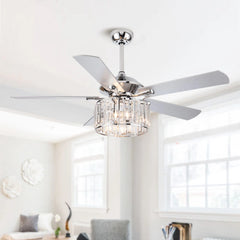 Parrot Uncle 52" Chrome Modern Bedroom Crystal Fandelier Ceiling Fan with Remote