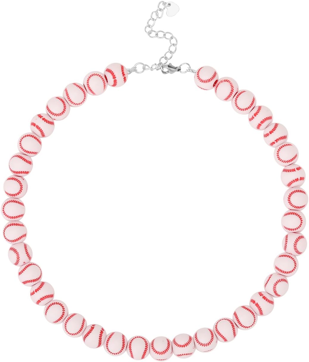 Baseball Necklace Softball 8 Ball Necklace Cool Sports Enthusiasts Jewelry Gift Acrylic Beaded Choker Necklace for Women Men