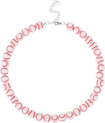 Baseball Necklace Softball 8 Ball Necklace Cool Sports Enthusiasts Jewelry Gift Acrylic Beaded Choker Necklace for Women Men