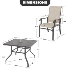 Patio Metal Textilene Dining Set of 5 with Umbrella Hole and High Backrest