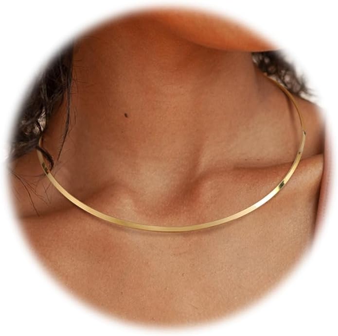 Sanfenly Choker Collar for Women 14K Gold Plated Silver Stainless Steel Metal Collar Choker Necklace Statement Open Cuff Bangle Necklace for Women