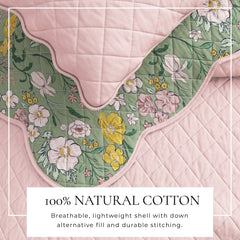 Linery & Co. Cotton Stitched Reversible Floral 3 Piece Scalloped Quilt and Sham Set