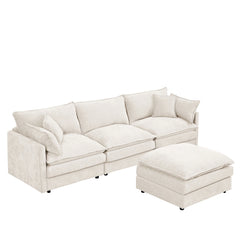 GDFStudio - Chenille Modular 3-Seater 102" L-Shaped Sectional Sofa with Ottoman
