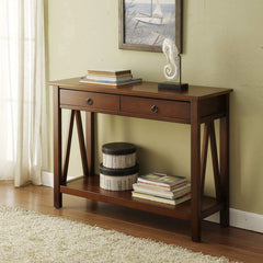 Linon Copper Grove Newborough Antique Tobacco Console Table