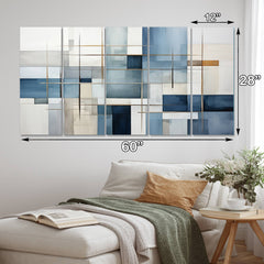 Designart "Blue Grey Line Art Abstract Geometrics I" Modern Multipanel Canvas Art Print set