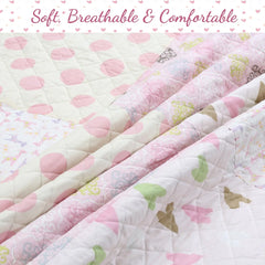 Cozy Line Pink Heart Floral Dot Giraffe Medallion Cotton Patchwork Reversible Quilt Bedding Set