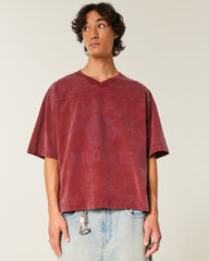 Heavyweight Baggy Crop Varsity Graphic Football Tee-washed burgundy