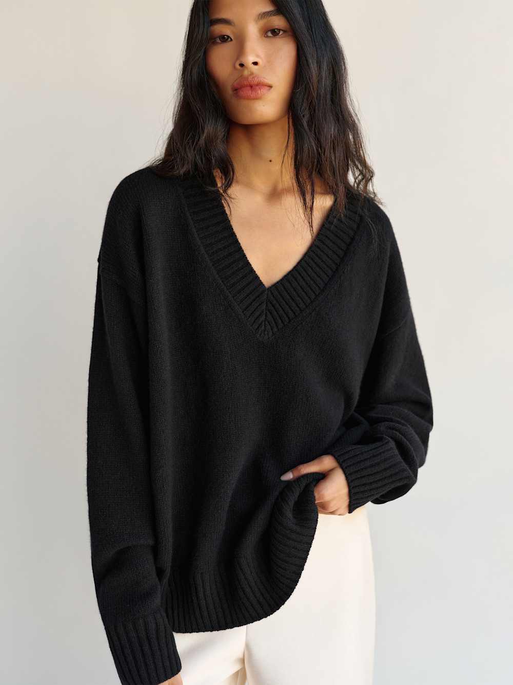 Jadey Cashmere Oversized V-neck Sweater