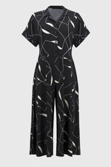 Silky Knit Geometric Print Culotte Jumpsuit- Black/Moonstone