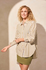 Stripe Button-Front Shirt- Green Moss