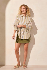 Stripe Button-Front Shirt- Green Moss
