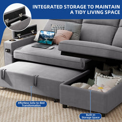 Moasis 81" Sectional Sleeper Sofa with Pull Out Bed & Adjustable Backrest and Power Outlets
