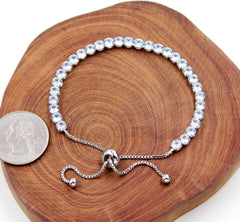 Fashion Adjustable Slider Bolo Clasp Tennis Bracelet for Women Hypoallergenic White Gold Plated Cubic Zirconia Bracelets Gift LCS-Y4043