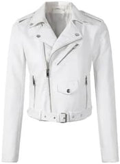 Women's And Girl's Red Brando Asymmetric Slim Fit Sheepskin Leather Motorcycle Jacket Biker Short Lenght Jacket