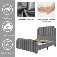 Velvet Upholstered Bed Frame with Headboard and Footboard