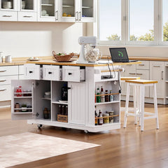 Spruce & Spring Frost 53inch Large Kitchen Island with Drop Leaf