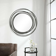 Whirlwind Beveled Round Wall Mirror - 39" - Black