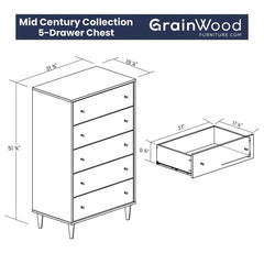 Grain Wood Furniture Mid Century 5-Drawer Chest