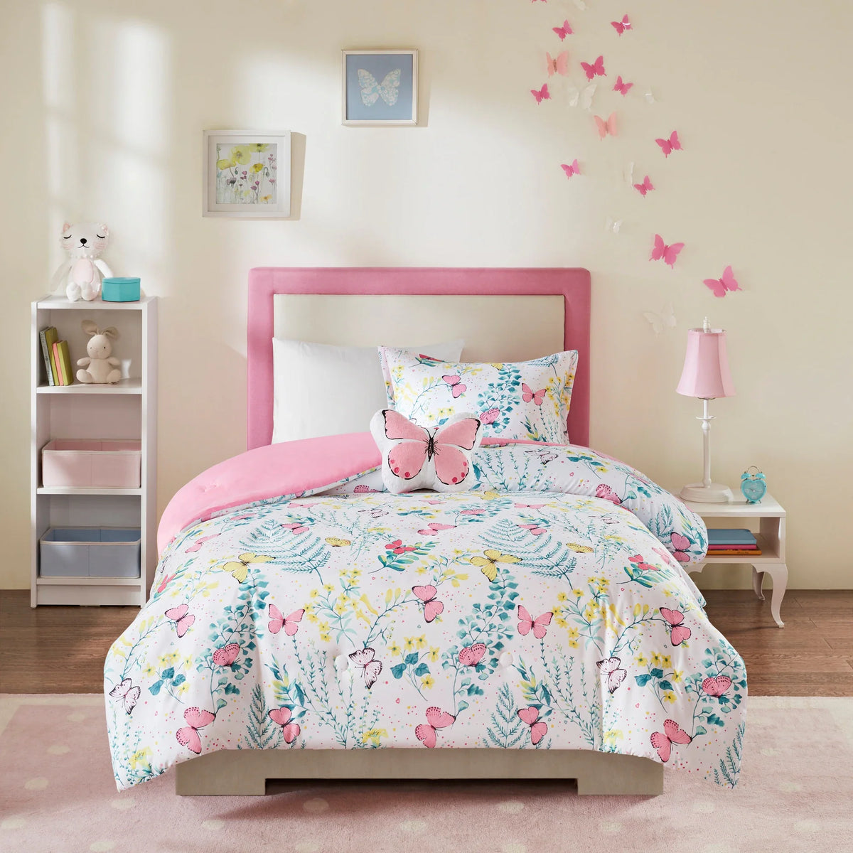 Intelligent Design Kids Cynthia Pink Printed Butterfly Comforter Set