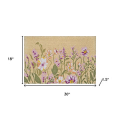 HomeRoots 18" X 30" Brown Green And Purple Floral Outdoor Coir Door Mat - 18.00' X '30.00