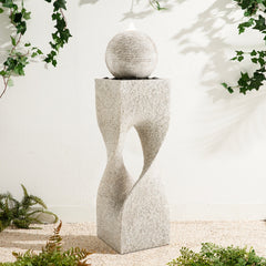 Glitzhome Modern Geometric Oversized Pedestal Sphere Polyresin Outdoor Floor Fountain with Pebbles