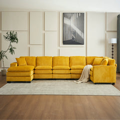 Modern U-Shaped 6-seat Corduroy Modular Sectional Sofa with 1 Ottoman
