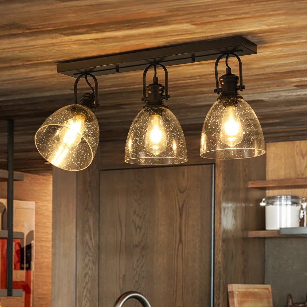 Industrial 3-Light Versatile Glass Island Semi Flush Mount Wall Light