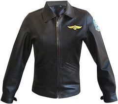 Women's Top Kelly Flight McGillis Pilot Charlie Aviator Gun Leather Jacket | Charlie Black Bomber Air Force Jacket