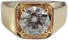 Pankaj-Store 3.00Ct Round Cut Lab Created Diamond Solitaire Men's Engagement Ring 14K Yellow Gold Finish 925 Sterling Silver