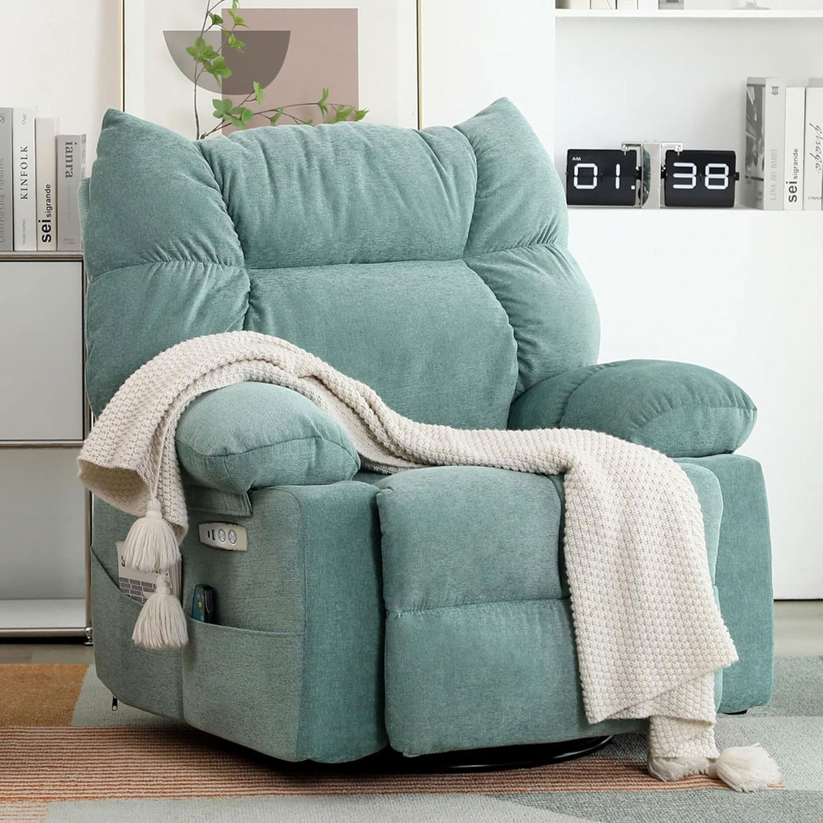 XINMICS Swivel Recliner Chair, Glider Rocking Power Recliner with Massage and Heated