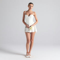 WOVEN SHINE CORSET DRESS | IVORY